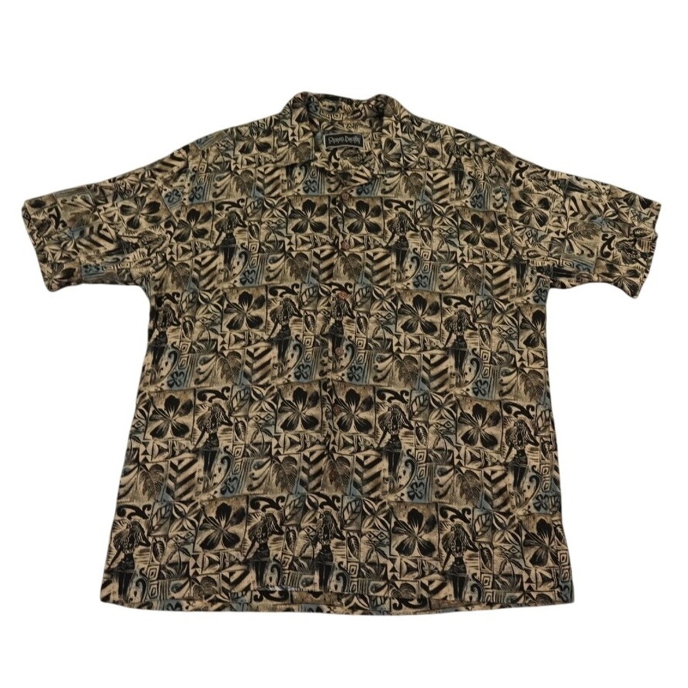 Ocean Pacific Hawaiian Shirt‎ Mens Large Tropical Print Rayon Button Up Y2K